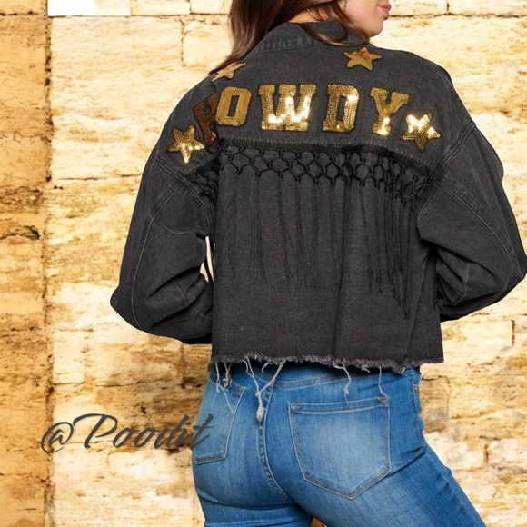 BLUE VELVET Washed out black HOWDY jean jacket S M L - Picture 2 of 8